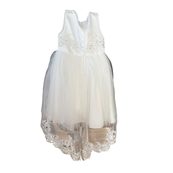 Just Couture Girls Sleeveless White Lace Embroidered High-Low Dress With Tulle O - Picture 4 of 8
